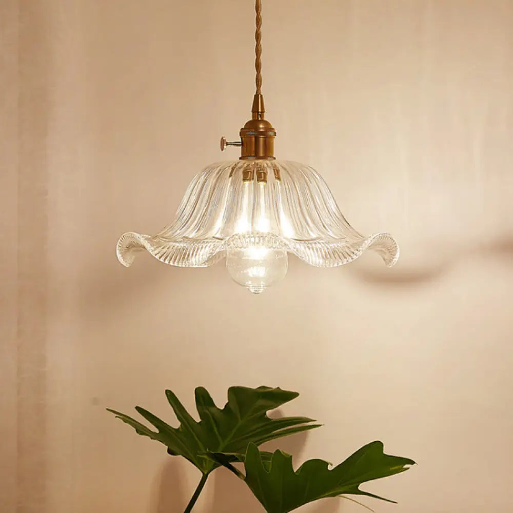 Menkent - Vintage Shaded Pendant Light: 1-Light Clear Glass Hanging Fixture For / H