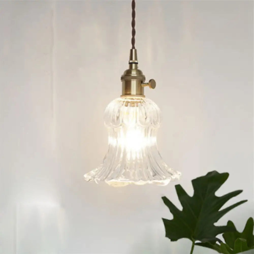 Menkent - Vintage Shaded Pendant Light: 1-Light Clear Glass Hanging Fixture For / O