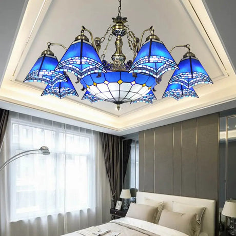 Mermaid Deco Blue Stained Glass Chandelier Light For Bedroom 9 /