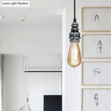 Metal Adjustable Hanging Lamp With Open Bulb - Industrial Stylish Ceiling Fixture (Black/Silver)