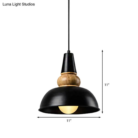 Metal And Wood Ceiling Pendant - Modernist Style Living Room Hanging Light In Black