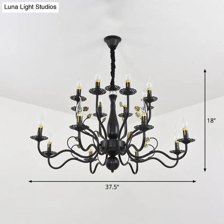 Metal Arm Chandelier With Swooping Design Traditional Pendant Light For Living Room 6/12/16 Lights