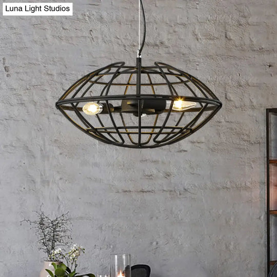 Metal Black Chandelier Light With Ufo Wire Cage - 3 Bulbs Restaurant Suspension Lighting