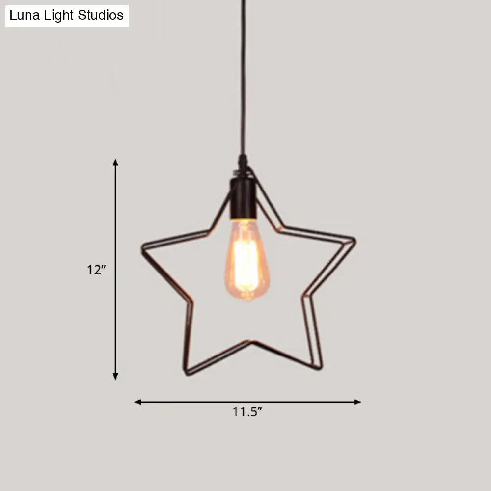 Industrial Style Single Geometrical Cage Pendant Light With Metal Black Finish / Star