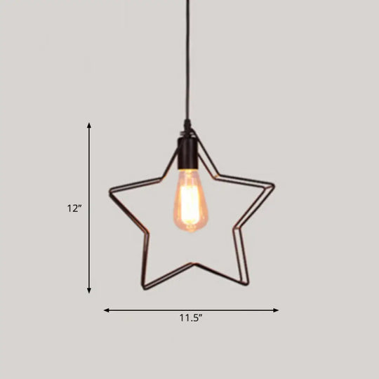 Metal Black Geometric Cage Pendant Light - Industrial Style Ceiling Lamp / Star