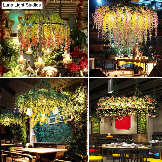 Modern Industrial Hanging Metal Chandelier For Restaurants - Artificial Botanic Led Light Fixture