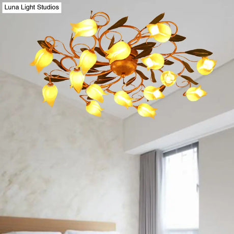 Metal Brass Ceiling Flush Lily/Tulip Led Semi Mount Lighting - 16 - Head American Garden Style For