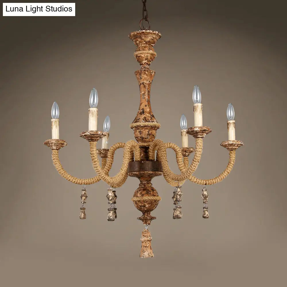 Metal Brown Chandelier Candle With 6 Bulbs Traditional Pendant Light Fixture