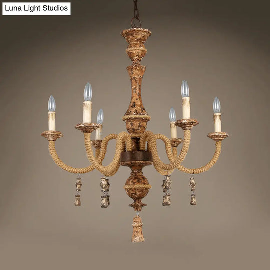 Metal Brown Chandelier Candle With 6 Bulbs Traditional Pendant Light Fixture