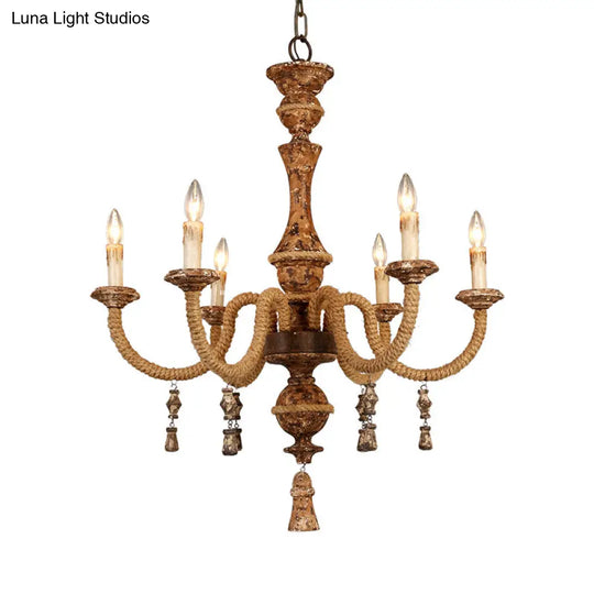 Metal Brown Chandelier Candle With 6 Bulbs Traditional Pendant Light Fixture