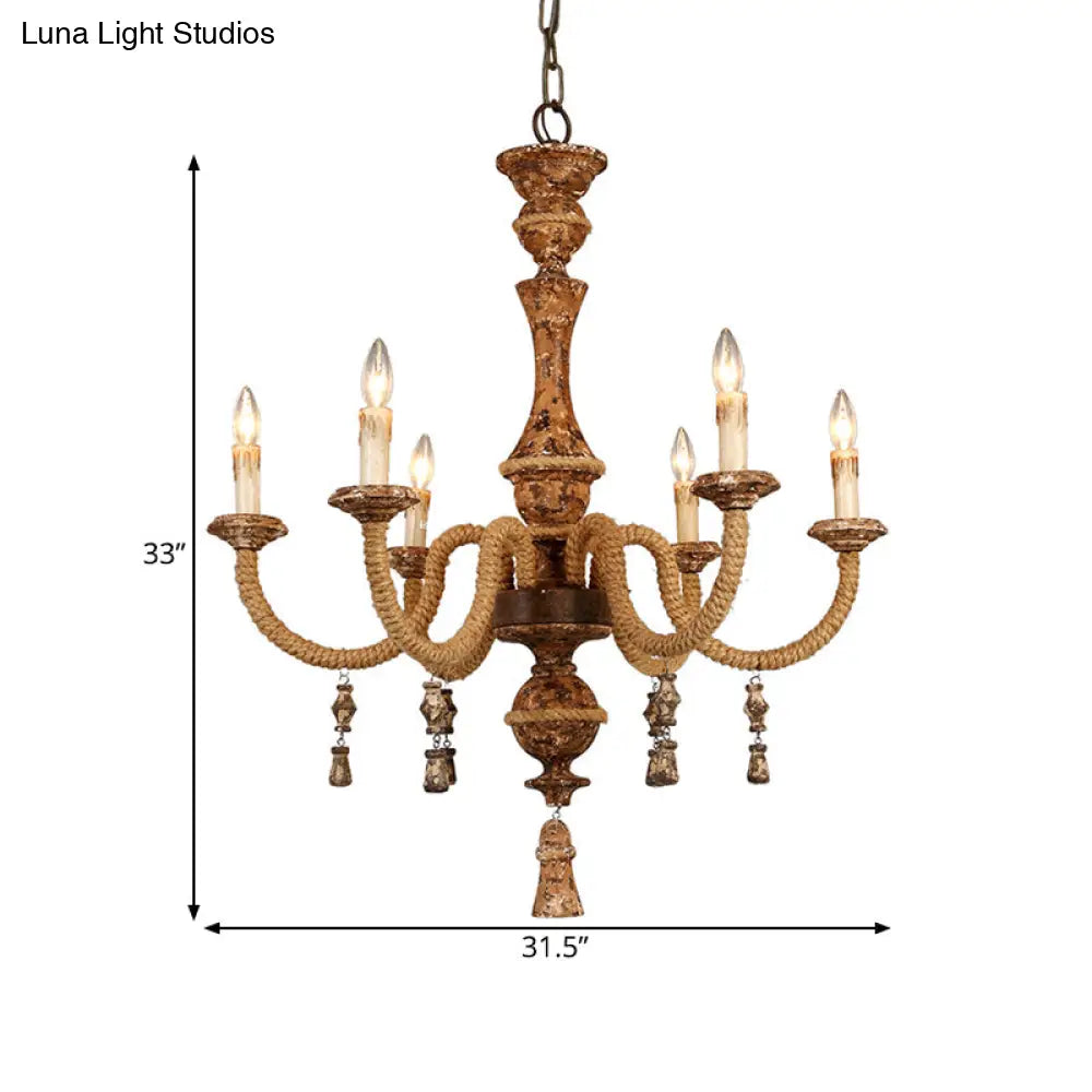 Metal Brown Chandelier Candle With 6 Bulbs Traditional Pendant Light Fixture