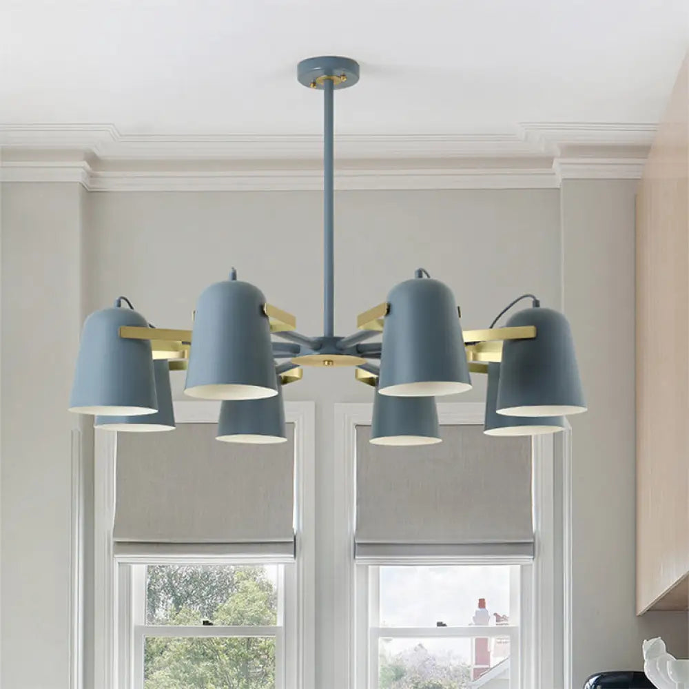 Metal Bucket Chandelier With 8 Lights Perfect For Living Room Or Kids Hanging Light Blue