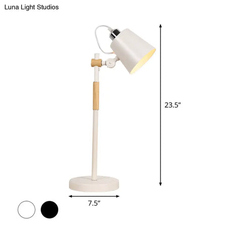 Metal Bucket Industrial Table Light With Wooden Arm - Night Lighting For Living Room (Black/White)