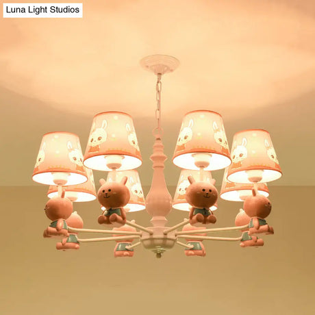 Metal Bunny Pendant Light With Fabric Shade - Adorable Pink Hanging Lights For Girls Bedroom