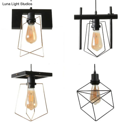Metal Caged Pendant Lighting - Farmhouse Style Hanging Lamp 1 Light Black (1/3-Pack)