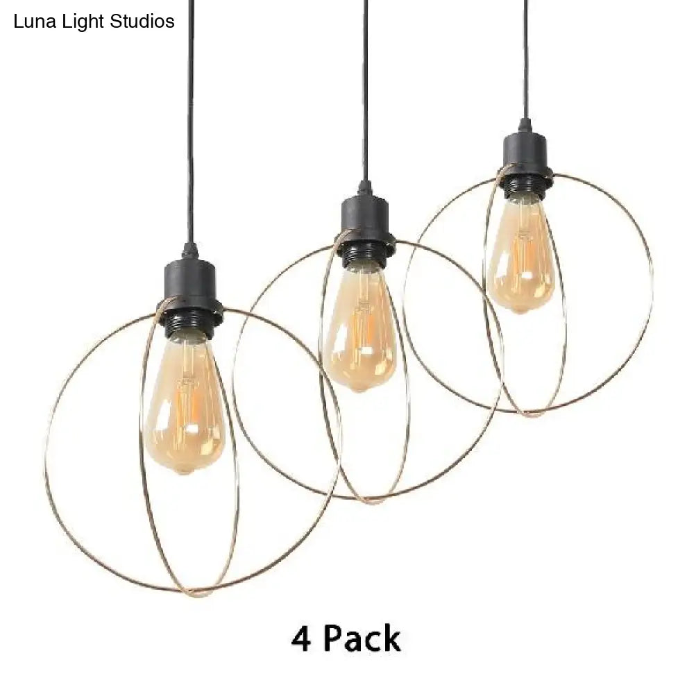 Metal Caged Pendant Lighting - Farmhouse Style Hanging Lamp 1 Light Black (1/3-Pack)