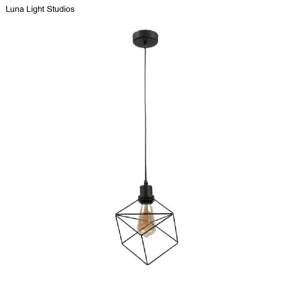 Metal Caged Pendant Lighting - Farmhouse Style Hanging Lamp 1 Light Black (1/3-Pack)