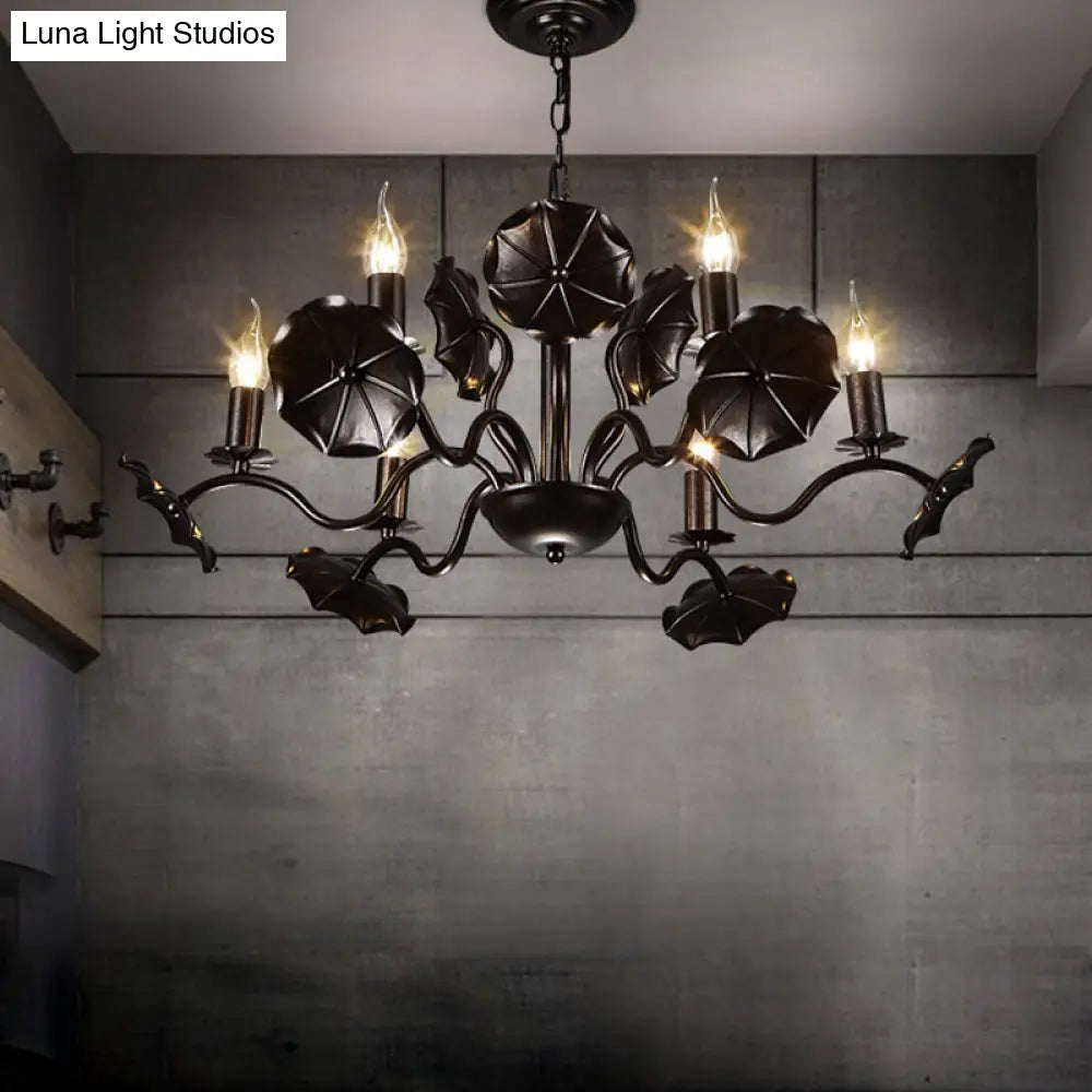 Metal Candle Chandelier Country 6-Light Pendant In Rust For Living Room