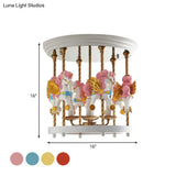Metal Carousel Semi Flush Cartoon Mount Lighting Fixture For Children’s Room - 4-Bulb
