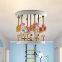 Metal Carousel Semi Flush Cartoon Mount Lighting Fixture For Children’s Room - 4-Bulb