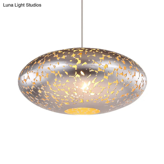 Metal Ceiling Lamp Lantern - Silver/Bronze/Brass 1 Head Pendant Light For Bedroom