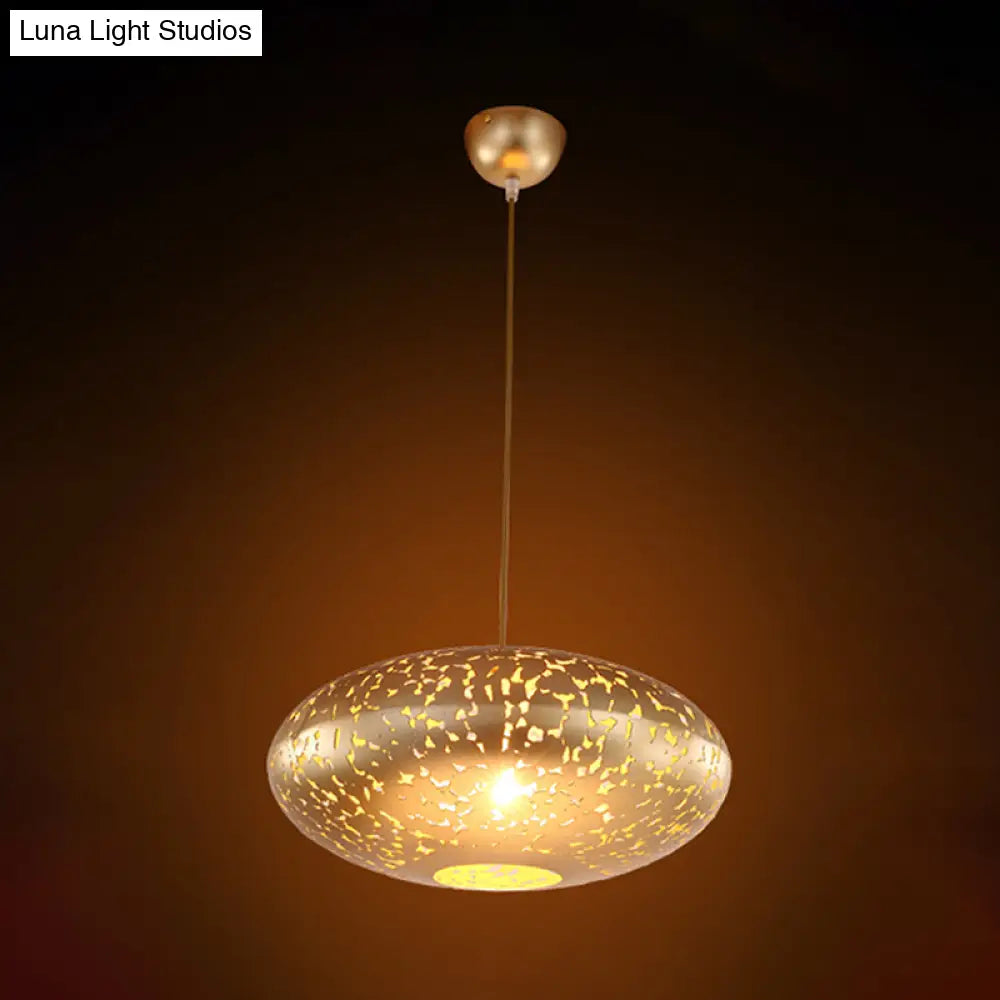 Metal Ceiling Lamp Lantern - Silver/Bronze/Brass 1 Head Pendant Light For Bedroom