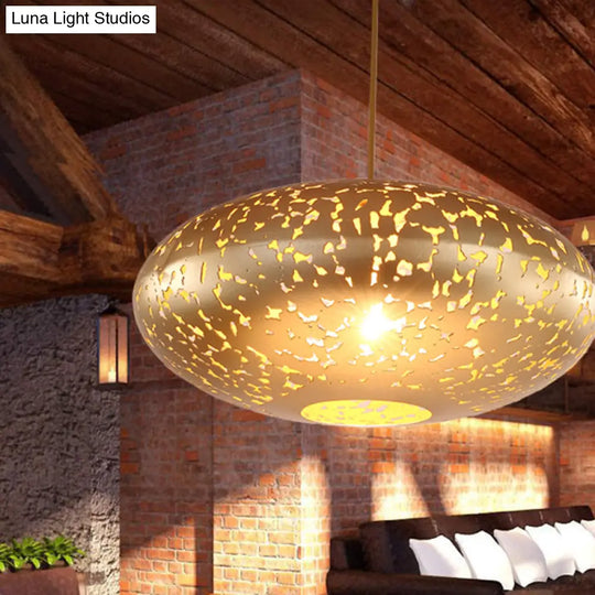 Metal Ceiling Lamp Lantern - Silver/Bronze/Brass 1 Head Pendant Light For Bedroom Brass