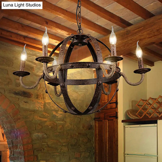 Metal Chandelier Lamp - Country Style 6-Light Pendant Lighting For Dining Room In Rust