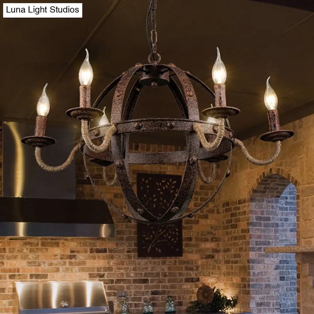 Metal Chandelier Lamp - Country Style 6-Light Pendant Lighting For Dining Room In Rust