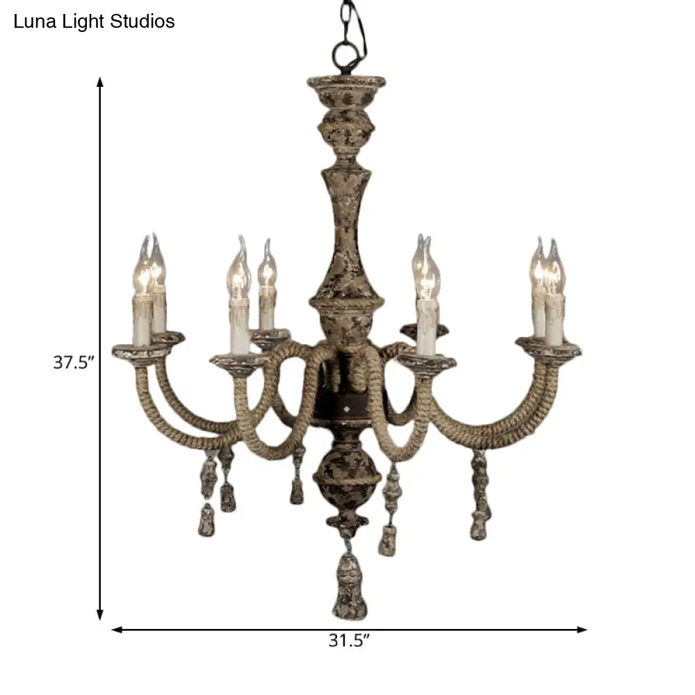 Metal Chandelier Light - Country Style Pendant Lighting With 8 Lights Perfect For Dining Rooms Brown