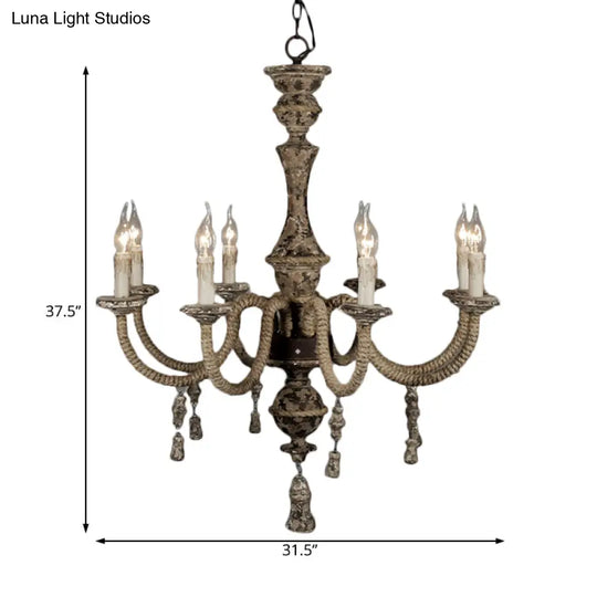Metal Chandelier Light - Country Style Pendant Lighting With 8 Lights Perfect For Dining Rooms Brown