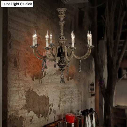 Metal Chandelier Light - Country Style Pendant Lighting With 8 Lights Perfect For Dining Rooms Brown