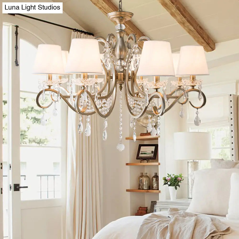 Metal Chandelier Pendant Light With Scrolled Arm Crystal Accent - Traditional Living Room Lighting
