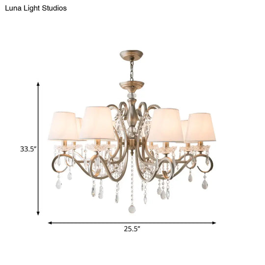 Metal Chandelier Pendant Light With Scrolled Arm Crystal Accent - Traditional Living Room Lighting