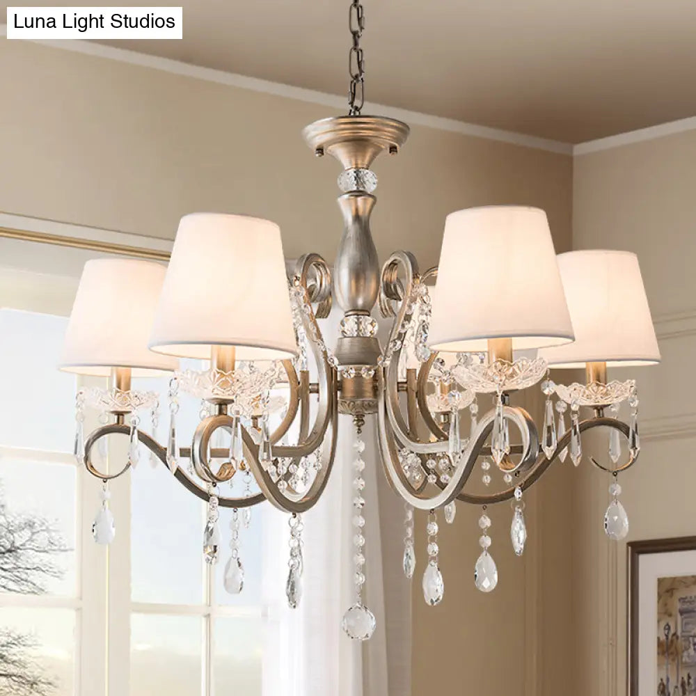 Metal Chandelier Pendant Light With Scrolled Arm Crystal Accent - Traditional Living Room Lighting