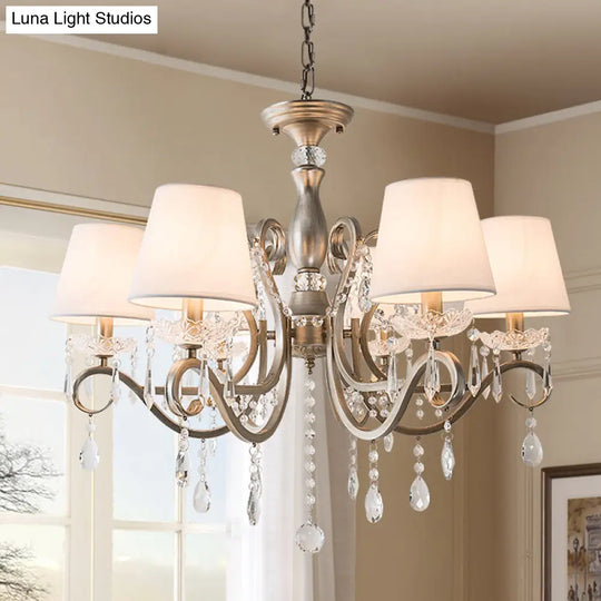 Metal Chandelier Pendant Light With Scrolled Arm Crystal Accent - Traditional Living Room Lighting
