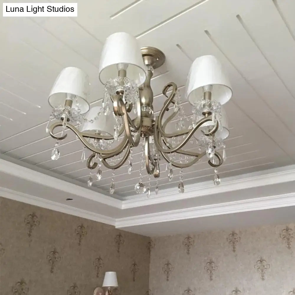 Metal Chandelier Pendant Light With Scrolled Arm Crystal Accent - Traditional Living Room Lighting