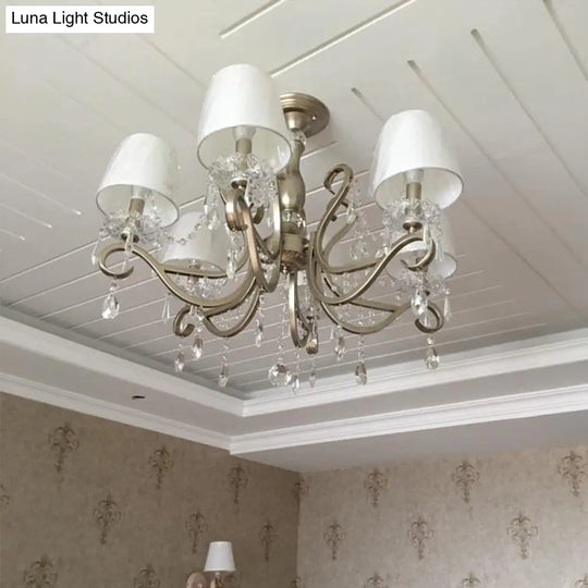 Metal Chandelier Pendant Light With Scrolled Arm Crystal Accent - Traditional Living Room Lighting