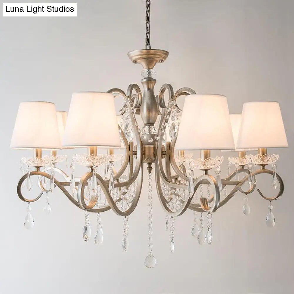 Metal Chandelier Pendant Light With Scrolled Arm Crystal Accent - Traditional Living Room Lighting