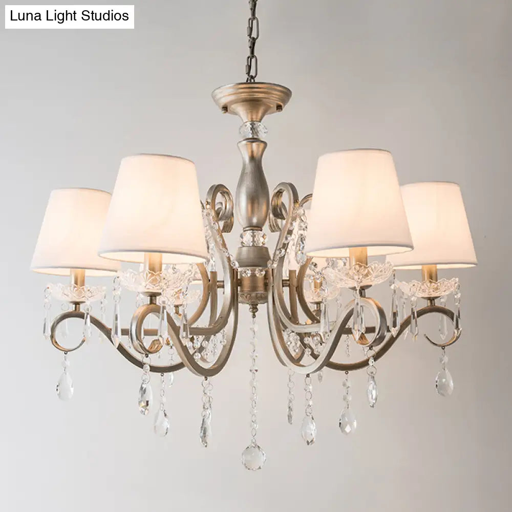 Metal Chandelier Pendant Light With Scrolled Arm Crystal Accent - Traditional Living Room Lighting