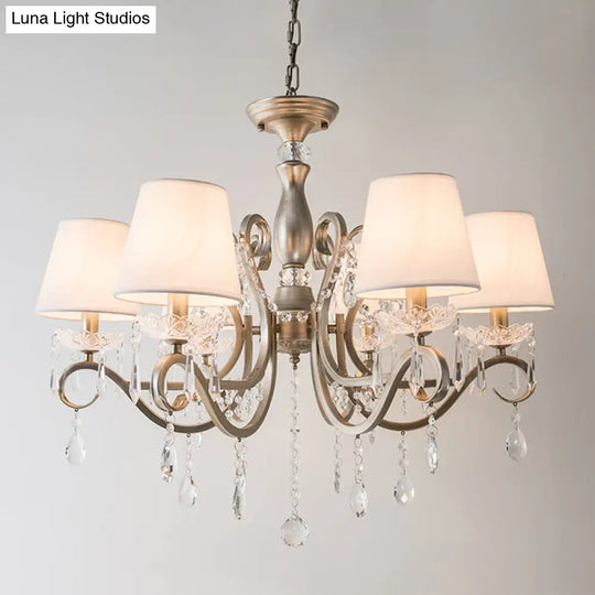 Metal Chandelier Pendant Light With Scrolled Arm Crystal Accent - Traditional Living Room Lighting