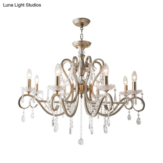Metal Chandelier Pendant Light With Scrolled Arm Crystal Accent - Traditional Living Room Lighting