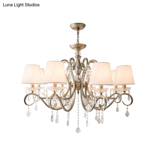 Metal Chandelier Pendant Light With Scrolled Arm Crystal Accent - Traditional Living Room Lighting