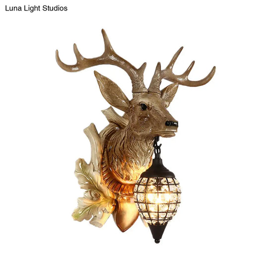 Metal Deer Wall Sconce With Crystal Mesh Cone Shade - Traditional Light
