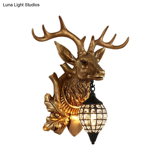 Metal Deer Wall Sconce With Crystal Mesh Cone Shade - Traditional Light