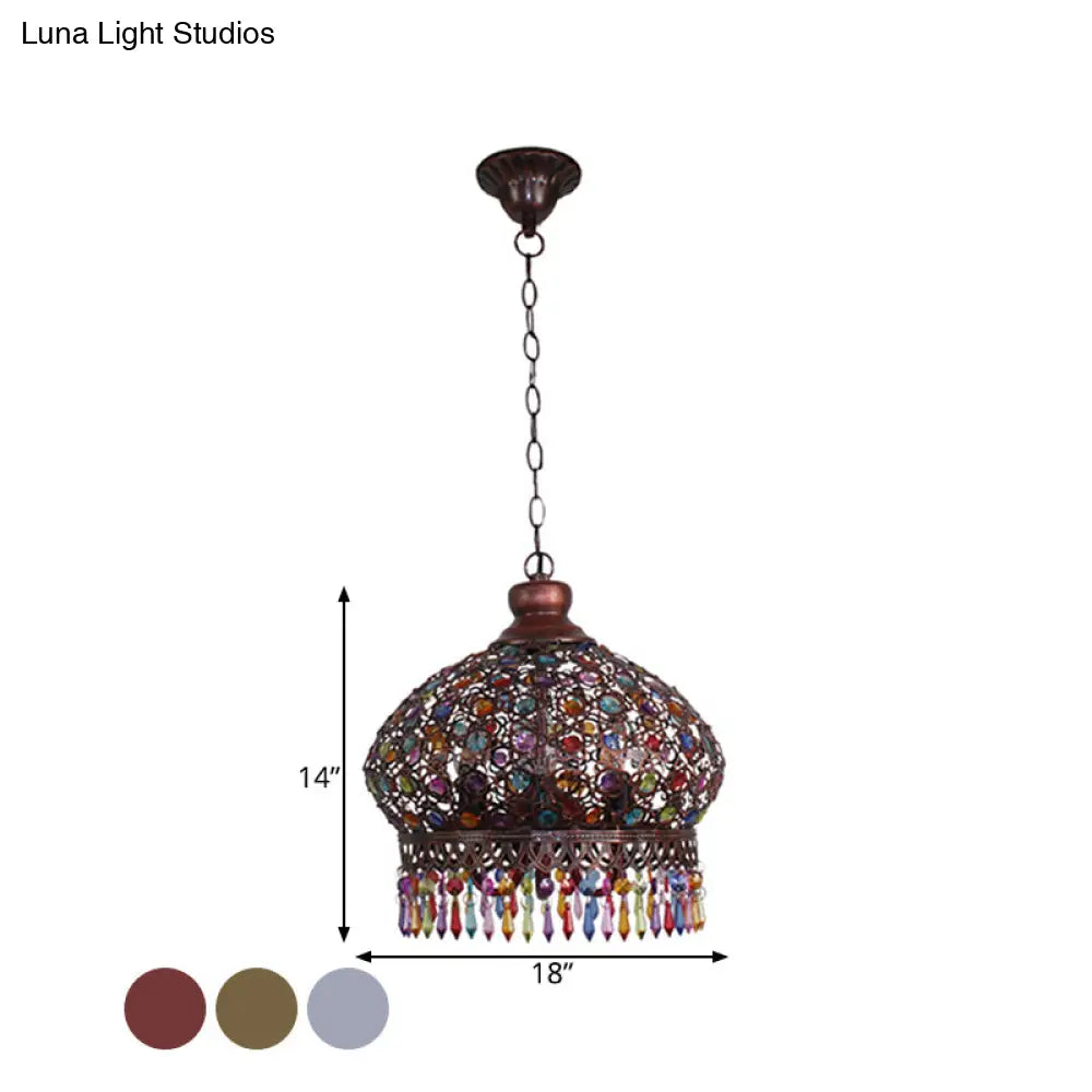 Metal Dome Chandelier Light Fixture - 14/18 Width Decorative 3-Light Hanging Lamp For Living Room In