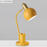Metal Dome Nightstand Lamp: Macaron 1-Head White/Pink/Yellow With Tubular Penrack Design