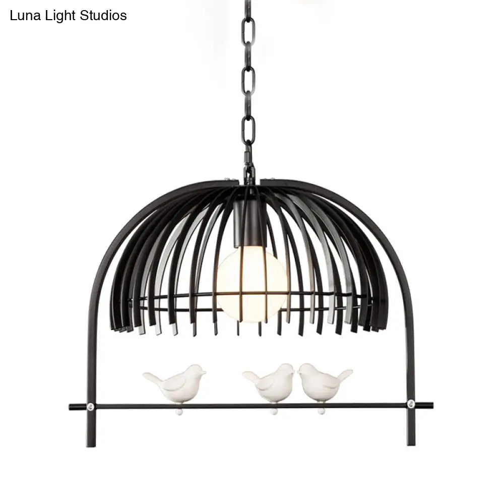 Metal Dome Shade Ceiling Pendant Light With Bird Cage Design - Lodge Style 1-Bulb Indoor Hanging