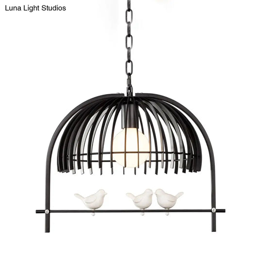 Metal Dome Shade Ceiling Pendant Light With Bird Cage Design - Lodge Style 1-Bulb Indoor Hanging
