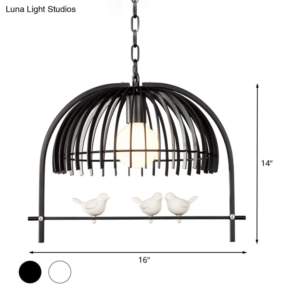 Metal Dome Shade Ceiling Pendant Light With Bird Cage Design - Lodge Style 1-Bulb Indoor Hanging